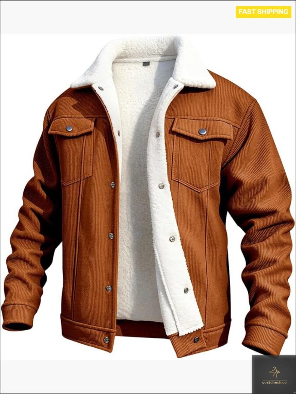 Mens Corduroy Jacket Fleece Lined Trucker Sherpa Winter Coat Classic Retro